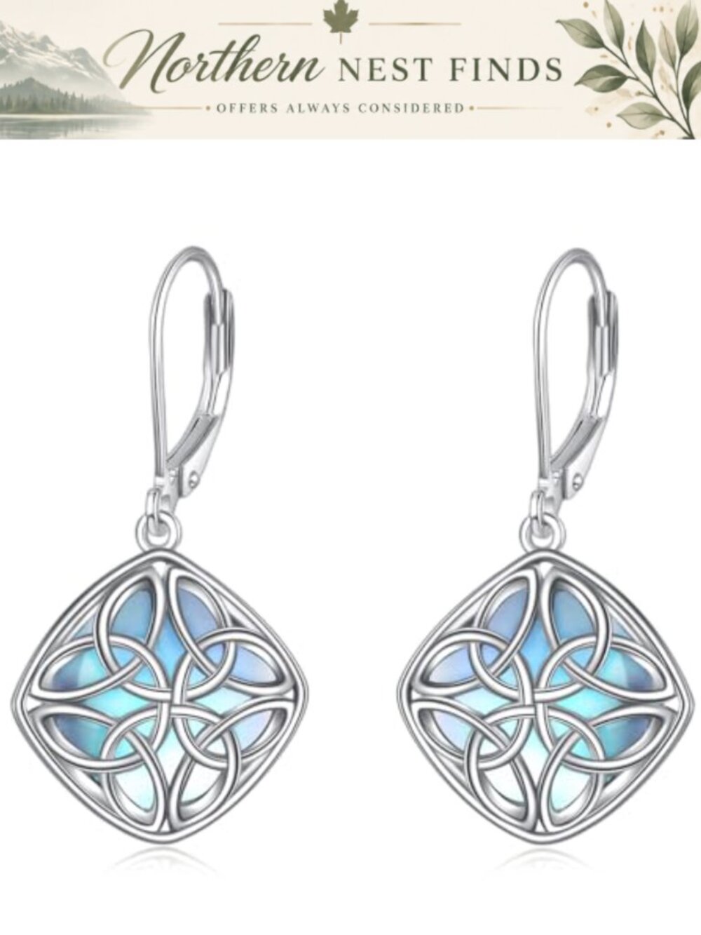 Sterling Silver Celtic Knot Dangle Drop Earrings Moonstone Jewelry Gift